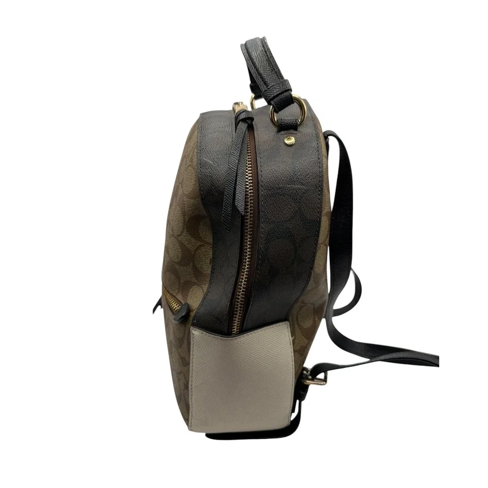 Coach Jordyn Backpack Women Medium Brown Beige Signature Coated Canvas Logo